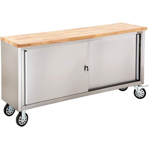 72" 2Door Stainless Steel Industrial with Wood Top Grizzly