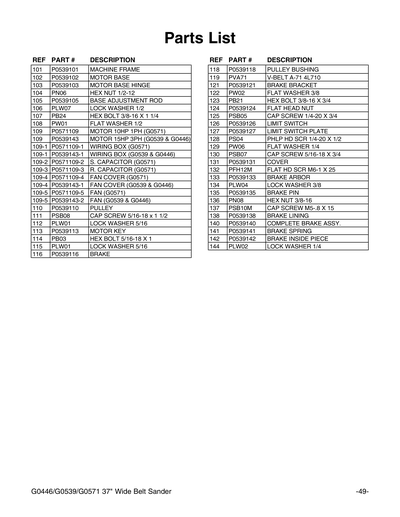 Parts for G0446 37