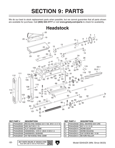 Parts for G0454ZX 20