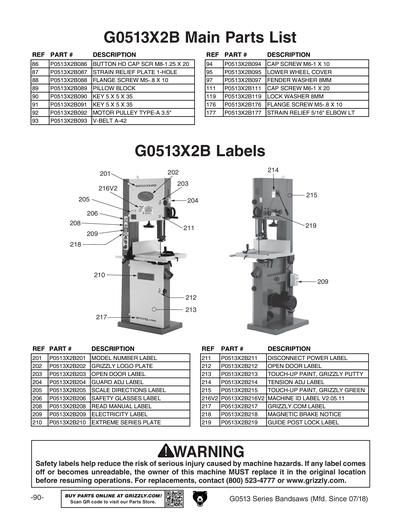 Parts for G0513ANV 17