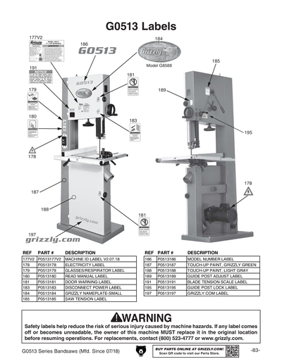 Part Diagram for G0513X2B