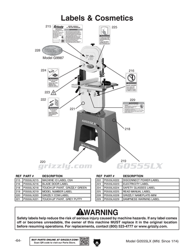 Parts for G0555LX 14
