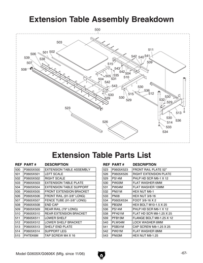 Part Diagram for G0605X