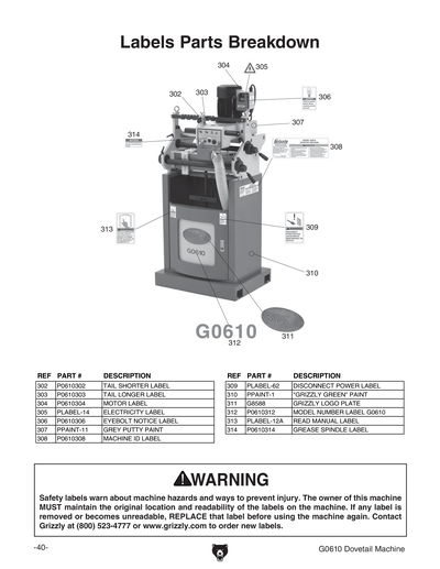 Part Diagram for G0610