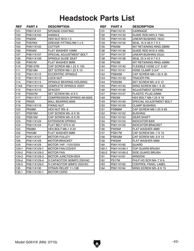 Part Diagram for G0611X