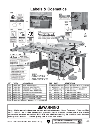 Part Diagram for G0623X3