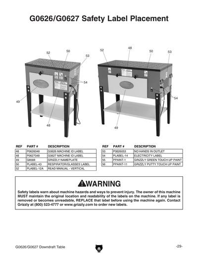 Part Diagram for G0627