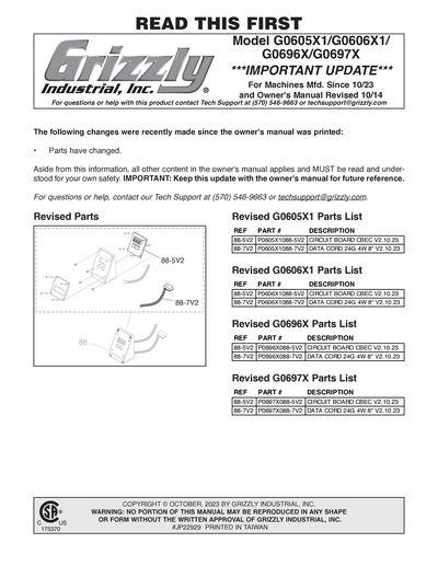 Parts for G0697X 12