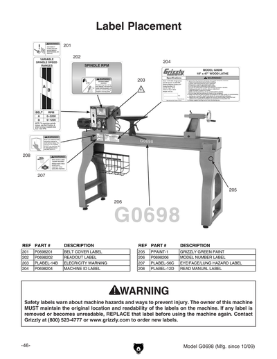 Part Diagram for G0698