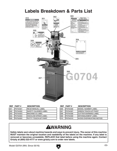 Part Diagram for G0704