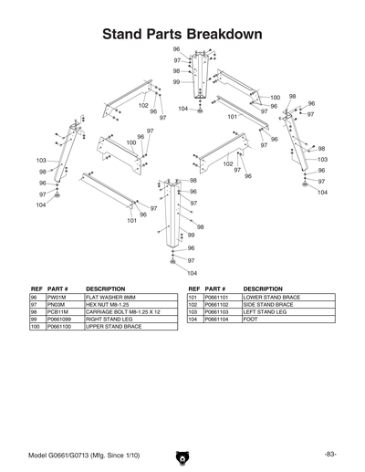 Parts for G0713 10