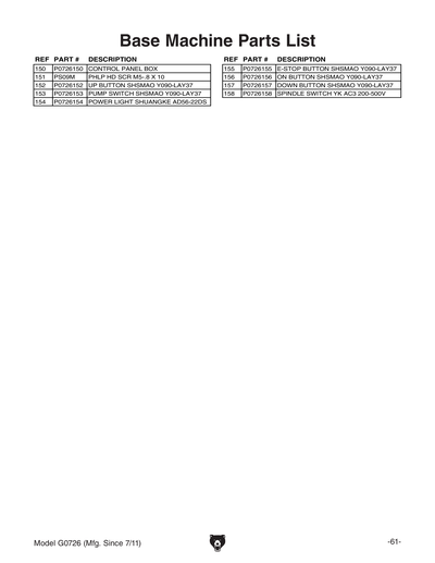 Part Diagram for G0726