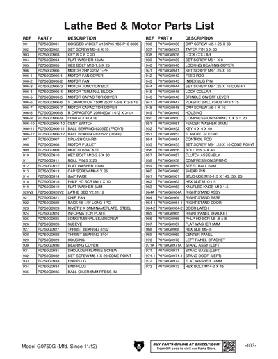 Part Diagram for G0750G