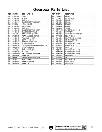 Part Diagram for G0752