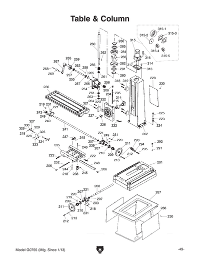 Parts for G0755 10