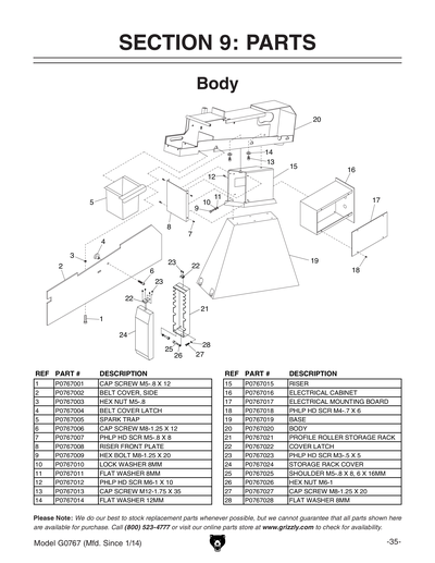 Part Diagram for G0767