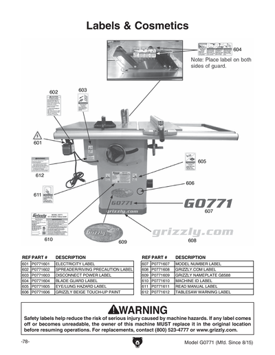 Part Diagram for G0771