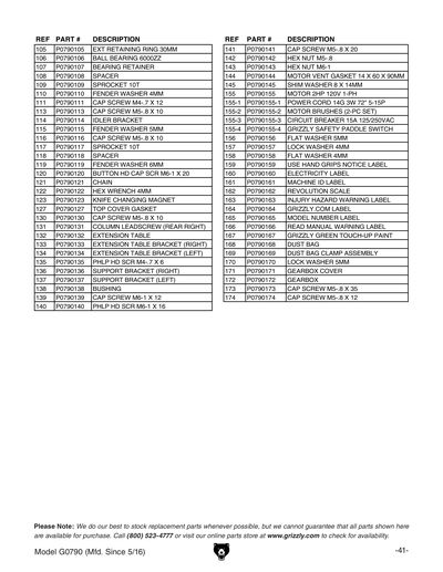 Part Diagram for G0790