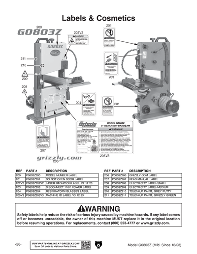 Part Diagram for G0803Z