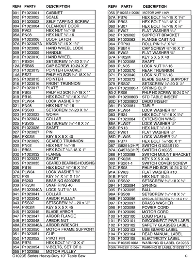 Part Diagram for G1023S110