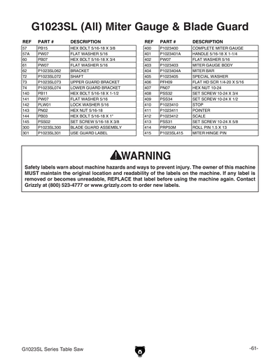 Part Diagram for G1023SL