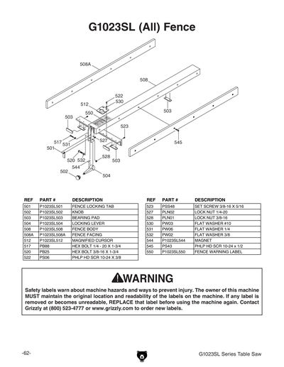 Part Diagram for G1023SLW
