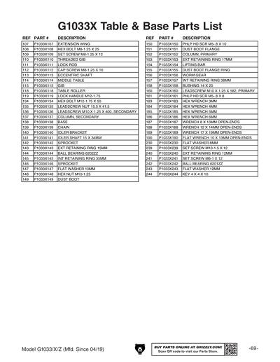 Part Diagram for G1033
