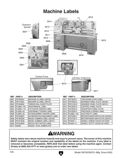 Parts for G9730 13