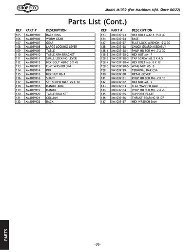 Part Diagram for M1039