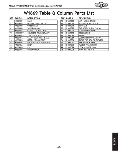 Part Diagram for W1669
