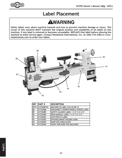 Parts for W1752 10