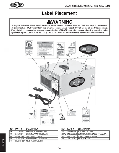 Parts for W1830 Hanging Air Filter - Grizzly Industrial, Inc.
