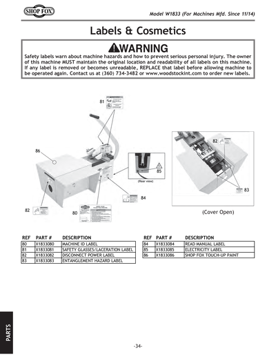 Parts for W1833 Pocket Hole Machine - Grizzly Industrial, Inc.