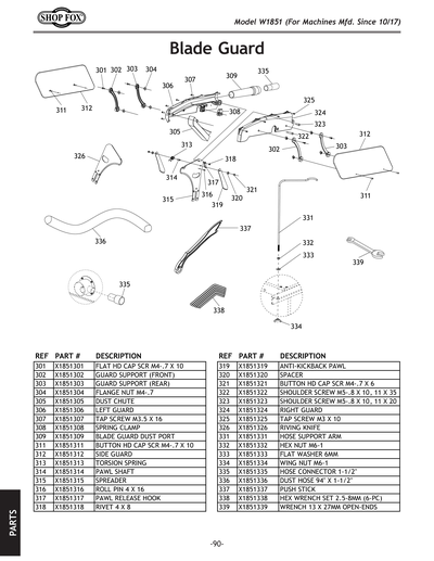 Parts for W1851 2 HP 10