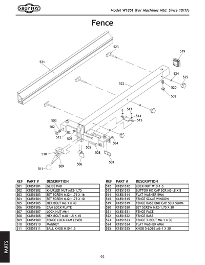 Parts for W1851 2 HP 10