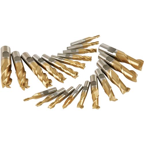 Image for Grizzly G9760 - HSS TiN Coated 2 and 4 Flute End Mills, 20 pc. Set