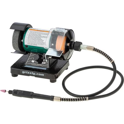 Image for Grizzly T32002 - 3" Variable-Speed Mini Benchtop Grinder/Buffer with Rotary Shaft