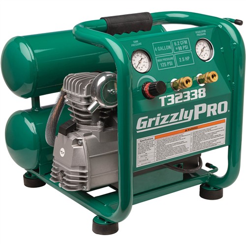 Image for Grizzly PRO T32338 - 4-Gallon 2.5 HP Portable Air Compressor