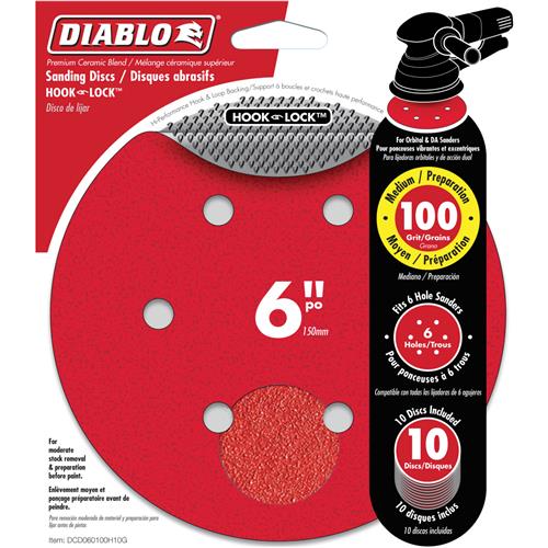 Image for Diablo T33515 - 6" 100 Grit (Medium)  ROS Hook & Lock™ Discs 10 Pk