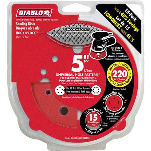 Image for Diablo T33525 - 5" 220 Grit (Ultra Fine)  ROS Hook & Lock™ Discs 15 Pk