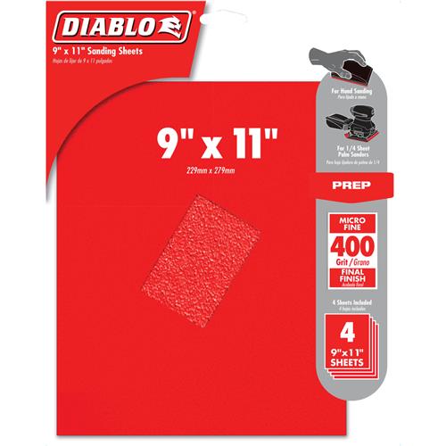Image for Diablo T33573 - 9" x 11" 400-Grit (Micro Fine) Sanding Sheet 4 Pk