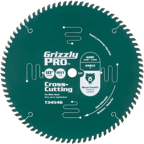 Image for Grizzly PRO T34546 - 10" x 5/8" 80T ATB Crosscut Saw Blade